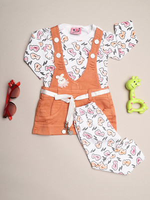 V-MART Baby Girls Casual Top Dungaree(Light Rust)