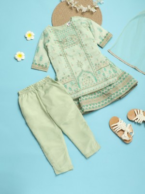 V-MART Girls Party(Festive) Kurta Pant(Light Green)