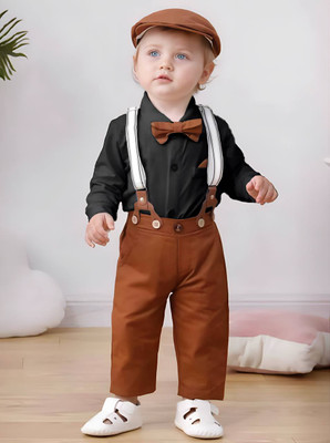 KAYRA CREATION Baby Boys Party(Festive) Shirt Pant, Suspenders, Bow Tie, Cap(BLACK)
