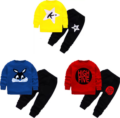 Cute N Tight Boys & Girls Casual T-shirt Pant(Kstar Yellow, Cat RoyalBlue and Hifi Red)