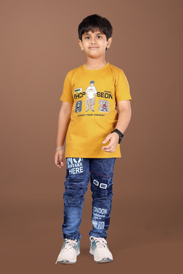 Clothadle Baby Boys Casual T-shirt Jeans(Mustard)