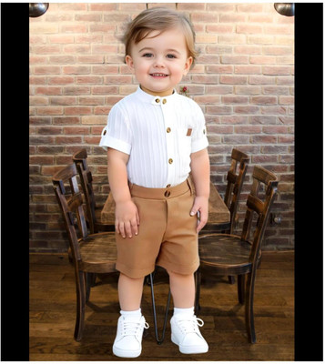 Riyannshi Boys Casual Shirt Pant(Brown)