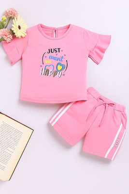 CERABI Girls Casual Top Shorts(Pink-01)