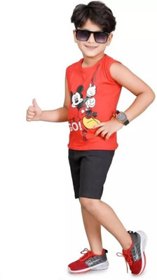 MUSNAHGARMENTS Boys Casual Vest Shorts(Red)