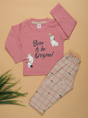 V-MART Baby Boys Casual T-shirt Pyjama(Light Mauve)