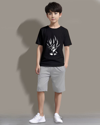 Litway Boys Casual T-shirt Shorts(Black, Grey3)