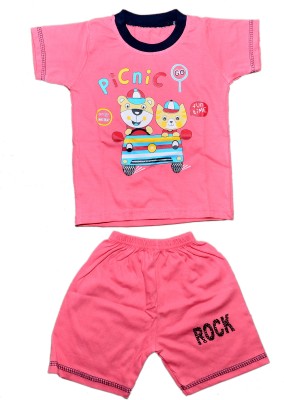 TRITI Baby Boys & Baby Girls Casual T-shirt Shorts(Pink)