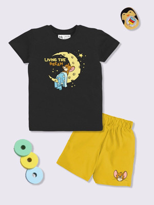 YK X Minute Mirth Boys & Girls Tom & Jerry Casual T-shirt Shorts(Black)
