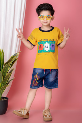 NIVARACREATION Baby Boys Casual T-shirt Shorts(Yellow)