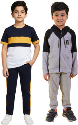 Chandrika Boys Casual T-shirt Trouser(GREY_YELLOW)