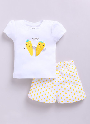 Smart Baby Baby Girls Casual T-shirt Shorts(White & Yellow)