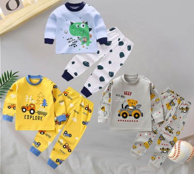 Dreamz Baby Boys & Baby Girls Casual T-shirt Track Pants(Yellow-Water Blue-Grey)