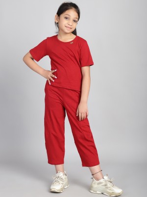 BAAWRI Girls Casual Top Pant(Red)