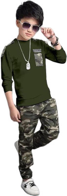 MaaBhawaniprint Boys Party(Festive) Track Pants T-shirt(Green)