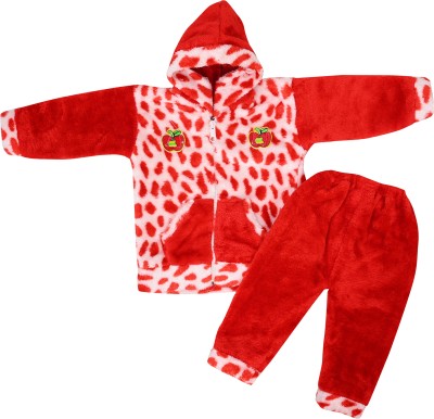 SVAHA Printed Hooded Neck Casual Baby Boys & Baby Girls Red Sweater