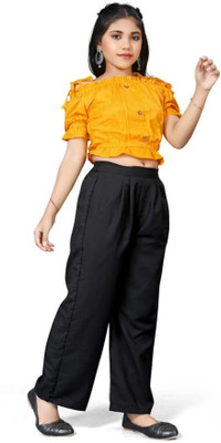 Mk enterprise Girls Casual Top Trouser(Yellow Black)