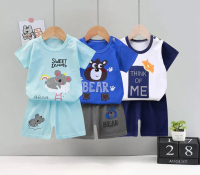 PY PINKYOU Baby Boys & Baby Girls Casual T-shirt Track Pants(Light Blue-Royal Blue-White)