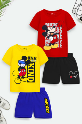DISNEY BY MISS & CHIEF Boys & Girls Casual T-shirt Shorts(Red Black, Yellow Blue)