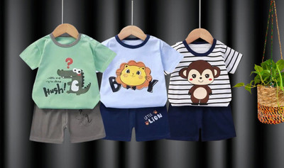 HEYDALS Baby Boys & Baby Girls Casual T-shirt Track Pants(Green-Water Blue-Navy Straights)
