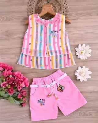 SJGARMENTS Baby Girls Party(Festive) Top Shorts(pink)