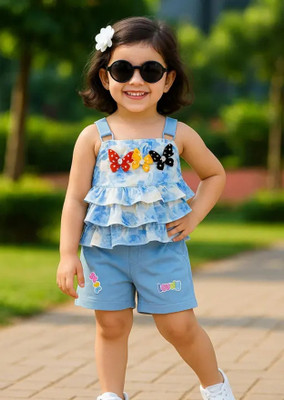 Vinaydress Baby Girls Casual Top Shorts(blueSHOULDER STRAP TOP, blue SHORT)