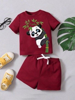 Mimmy Kids Baby Boys Casual T-shirt Trouser(Maroon)