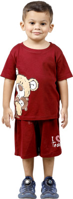 goofy styles Boys Casual T-shirt Shorts(Maroon)