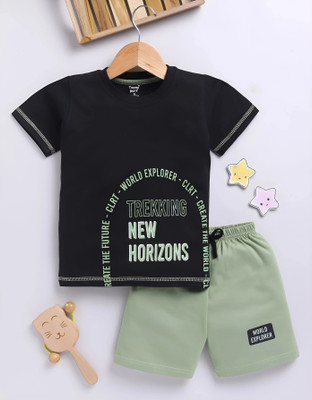 TOONYPORT Boys Casual T-shirt Shorts(Black, Olive Green)