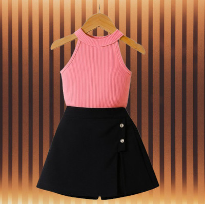 Riyanshi Collect Girls Casual Top Shorts(Pink, Black)