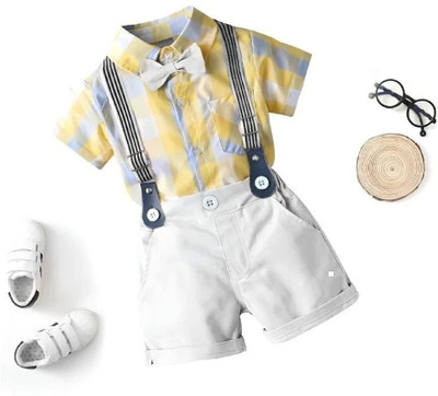 HouseOfCommon Baby Boys Party(Festive) Shirt Shorts, Bow Tie, Suspenders(YELLOW)