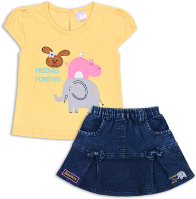Wishkaro Girls Casual Top Skirt(Yellow)