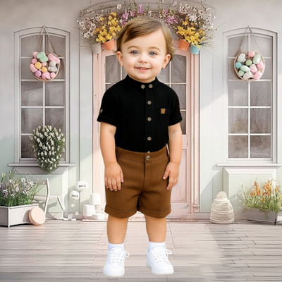 menvy Baby Boys Casual Shirt Shorts(Black)
