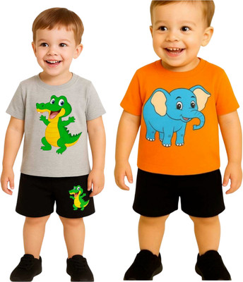 SEGRO Baby Boys & Baby Girls Casual T-shirt Shorts(GREY, ORANGE)