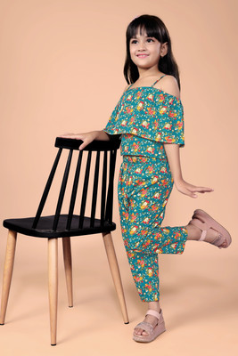 Mijaashree Girls Casual Top Pant(Green)