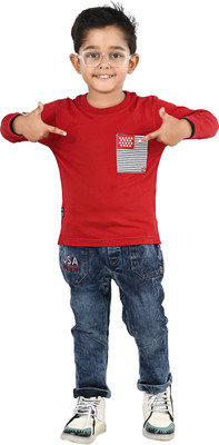 Oly Totss Boys Casual T-shirt Pant(Red)