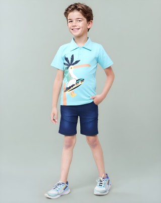 TOONYPORT Boys Casual T-shirt Shorts(Sky Blue)