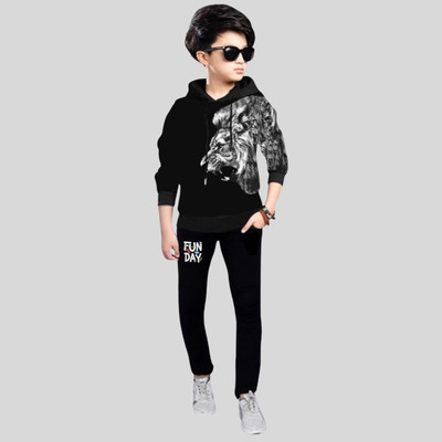 ATLANS CLOTHES Boys Casual T-shirt Track Pants(Black-5)
