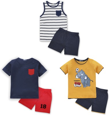 tarsier Baby Boys Casual T-shirt Shorts(stripes-elephant-navypkt)