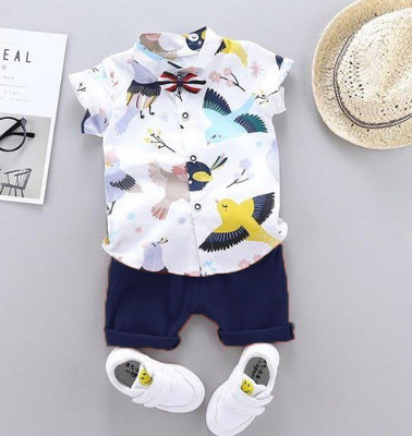 LittleRebel Baby Boys & Baby Girls Casual Shirt Shorts(DOVE-BIRD-WHITE-BLUE)