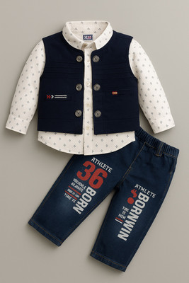 Zobzee Baby Boys & Baby Girls Party(Festive) Jacket Jacket, Shirt, Pant(Blue)