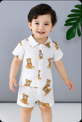 rocefas Boys Casual Shirt Shorts(White)