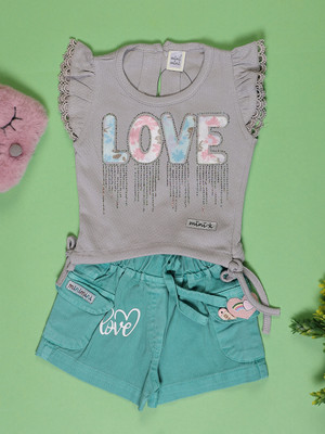 V-MART Baby Girls Casual Top Shorts(Sea Light Green)