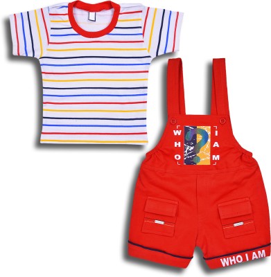 Wishkaro Baby Boys Casual T-shirt Dungaree(Red)