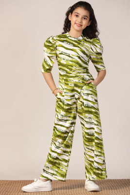 Yk Girls Casual Top Pant(GREEN)