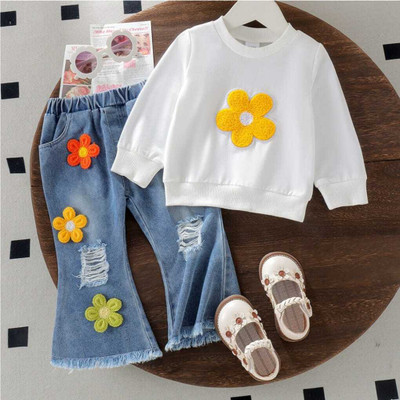 Desi Babe Girls Party(Festive) Top Jeans(White & Denim Blue)
