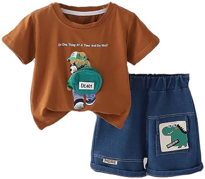 Bold N Elegant Baby Boys & Baby Girls Casual T-shirt Shorts(Brown)