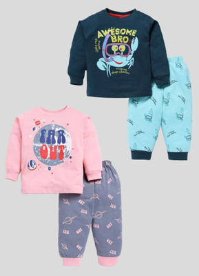 Mars Infiniti Boys Casual T-shirt Track Pants(deep blue, Light Pink)