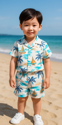 FASHION GRAB Boys Casual Shorts Shirt(Blue)