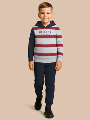 Hellcat Boys Casual T-shirt Track Pants(White Melange, Navy Blue)
