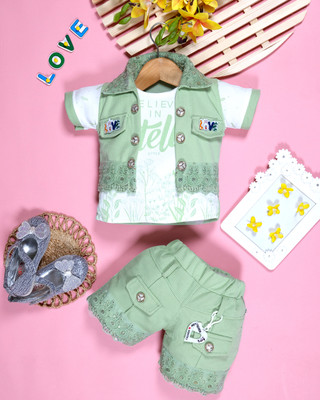 Litikit Fashion Baby Girls Party(Festive) Top Pant(Green)